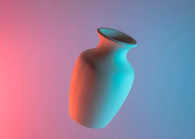 Teal ceramic vase product photo on its original gradient backdrop
