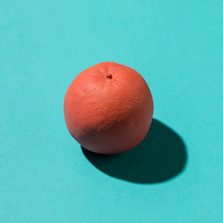 Stylised citrus fruit photo on its original teal backdrop
