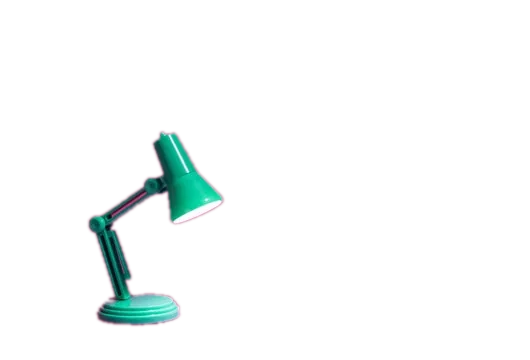Green desk lamp product photo moved onto a flat brand-blue background