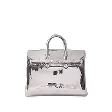 The same handbag after background removal, with the metallic finish unchanged and the background transparent