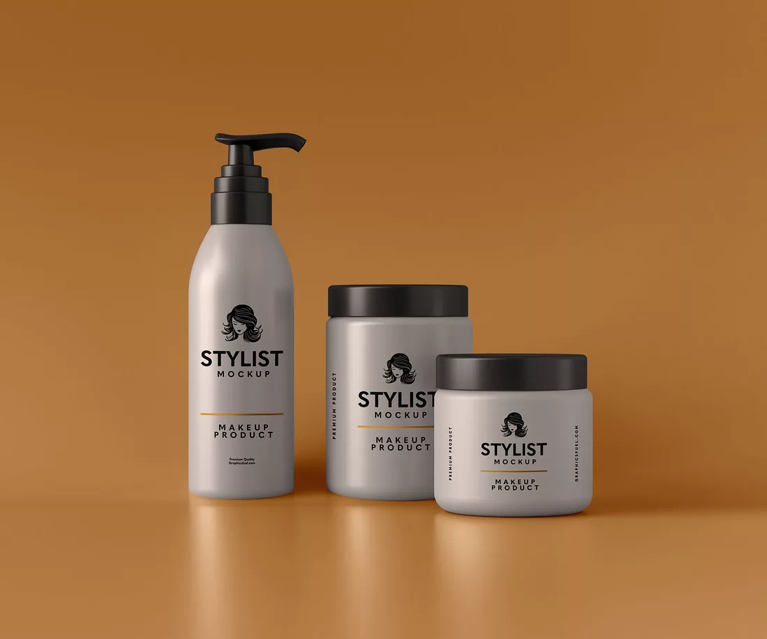 Cosmetic bottle mockup JPG before background removal, on a studio colour backdrop