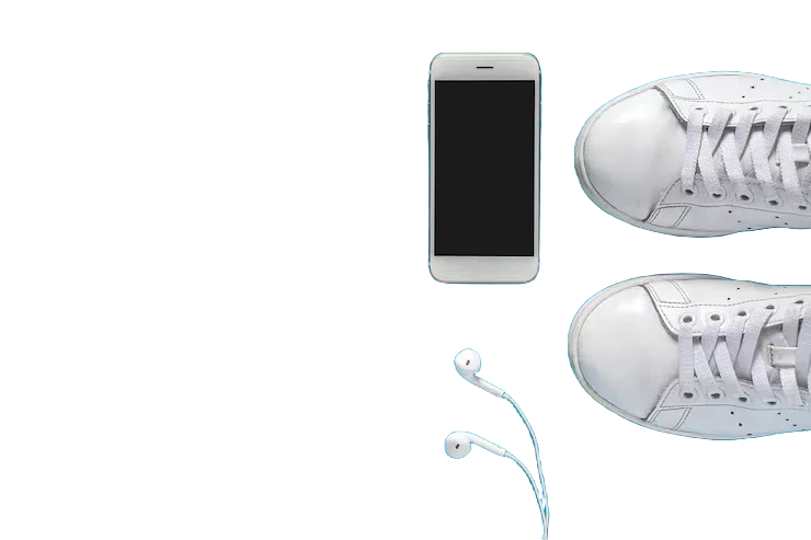 The same flatlay as a transparent PNG, with all three objects kept and the blue board removed between them