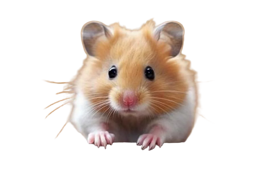 Hamster with a transparent background, whiskers and ear fuzz preserved along the edge