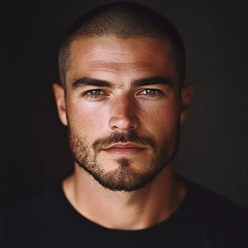 Photo of a man before background removal, shot against a dark wall